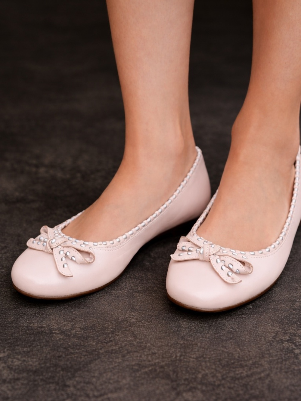 NWOT Raphaella Booz Blush Pink Leather Ballet Flats Bow Stud Trim BR 37/US 8 - Picture 10 of 10